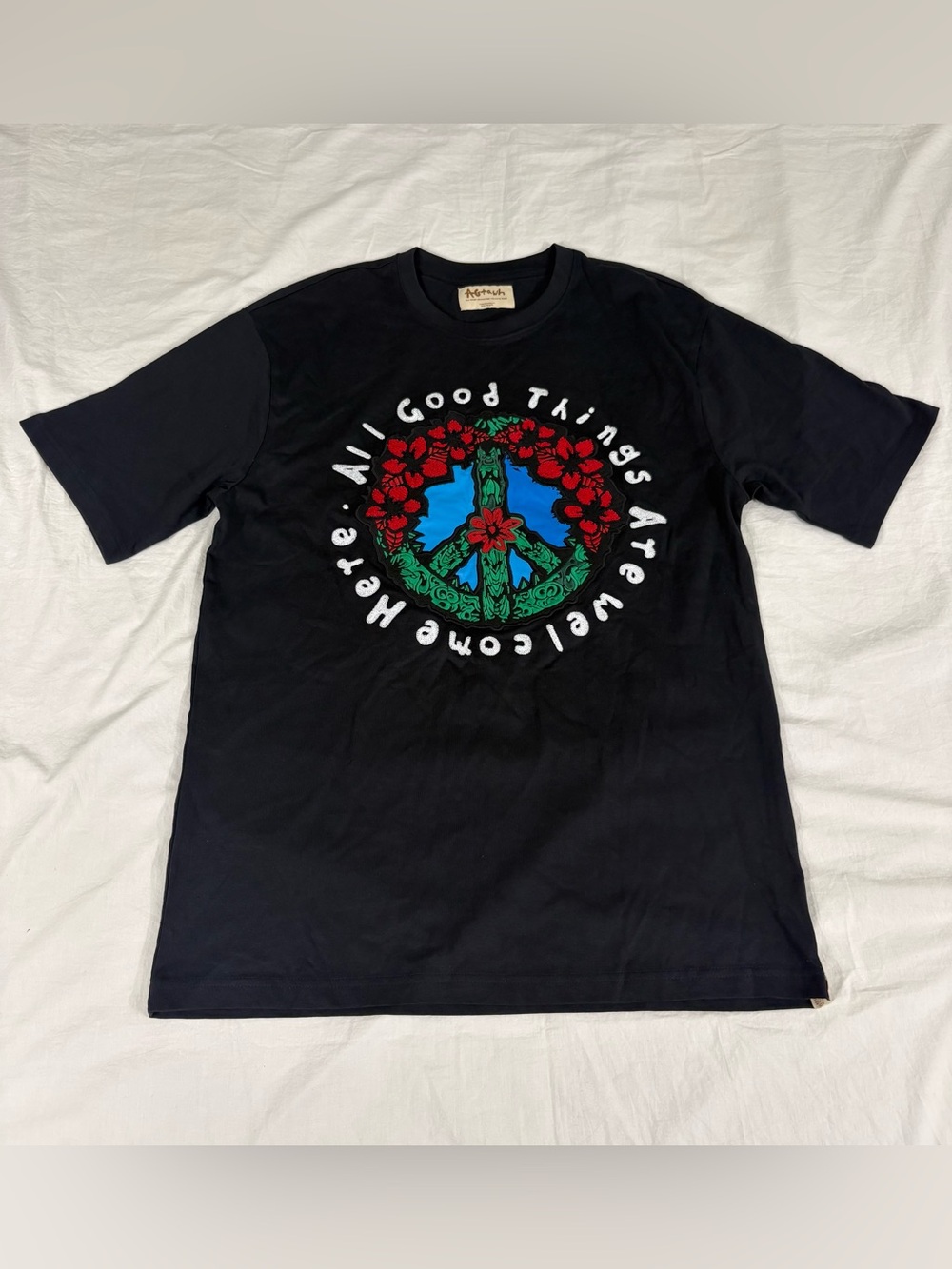 NWOT Agtawh Mens Black Embroidered Short Sleeve T-Shirt M